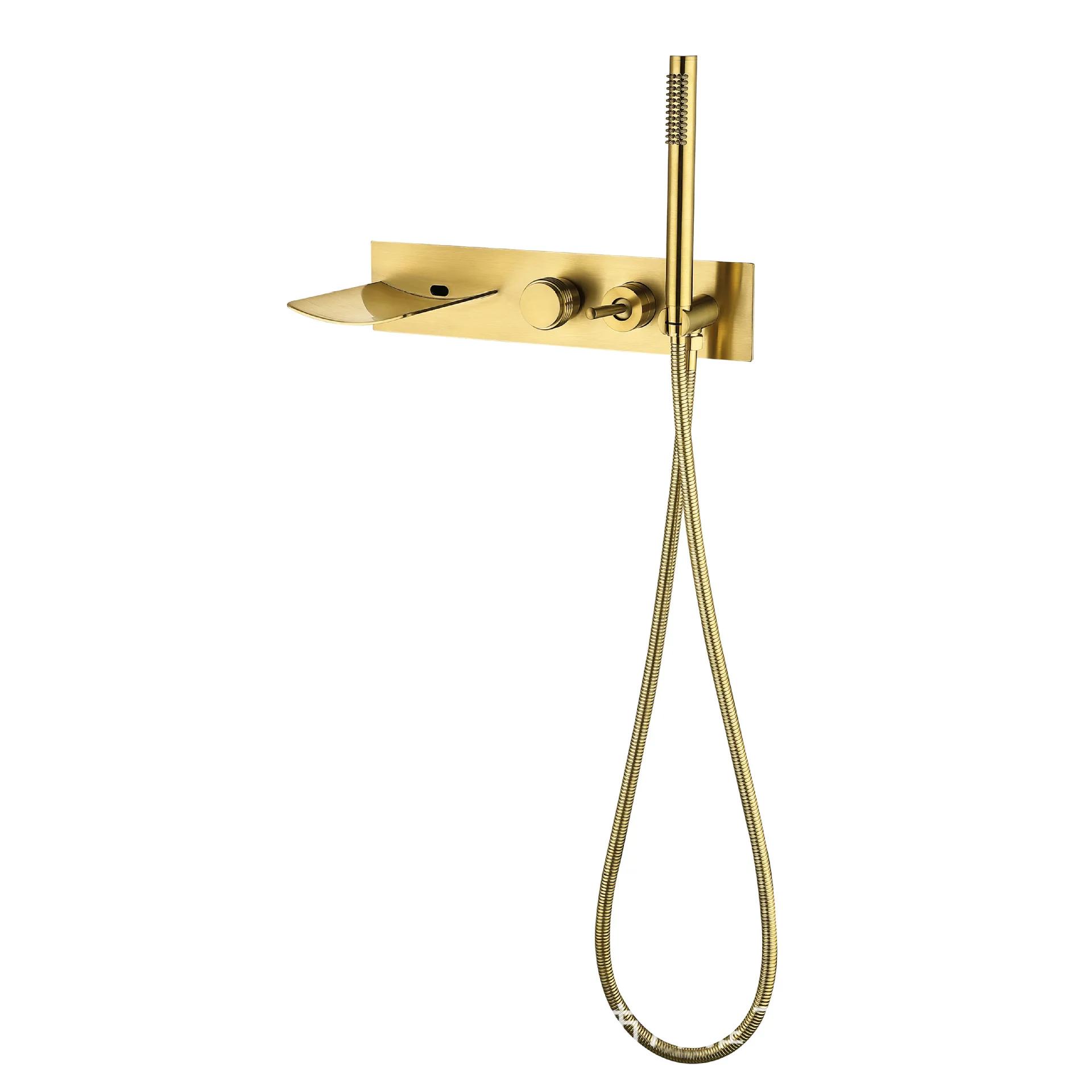 

Матовый золотой смеситель для душа с водопадом для ванны, смеситель для ванны, смесители для ванны, настенные смесители для ванны золотой