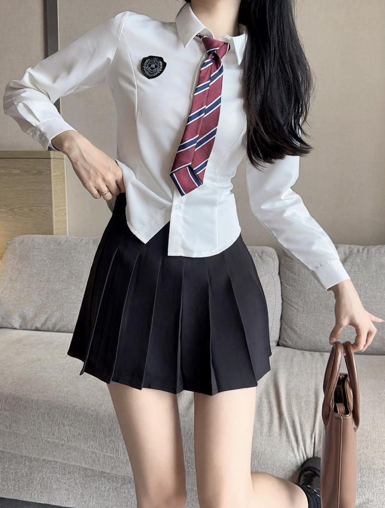 Women's Two-piece Matching Set Long Sleeve Shirt High Waist Pleated Skirt Japanese College Style Outfit