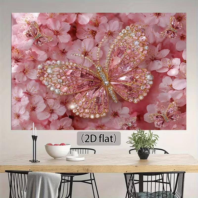 2D Pink Gem Butterfly Backdrop Cherry Blossom Floral Photography Background