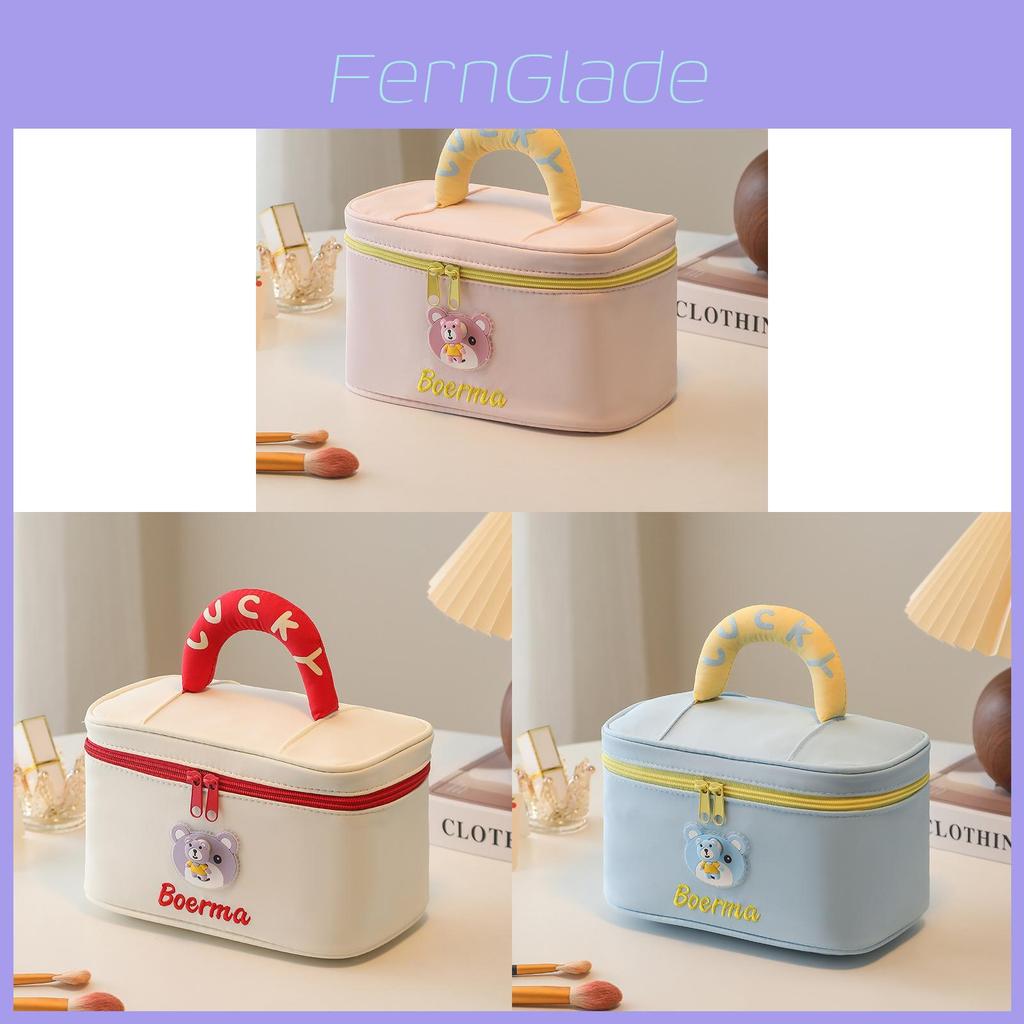 Cute Cartoon Bear Makeup Bag With Plush Fabric For Daily Commuting And Travel Storage