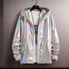 Giacca unisex lucida Cappotto con cappuccio laser Iridescente olografico Harajuku Sun Protect Top Plus Size