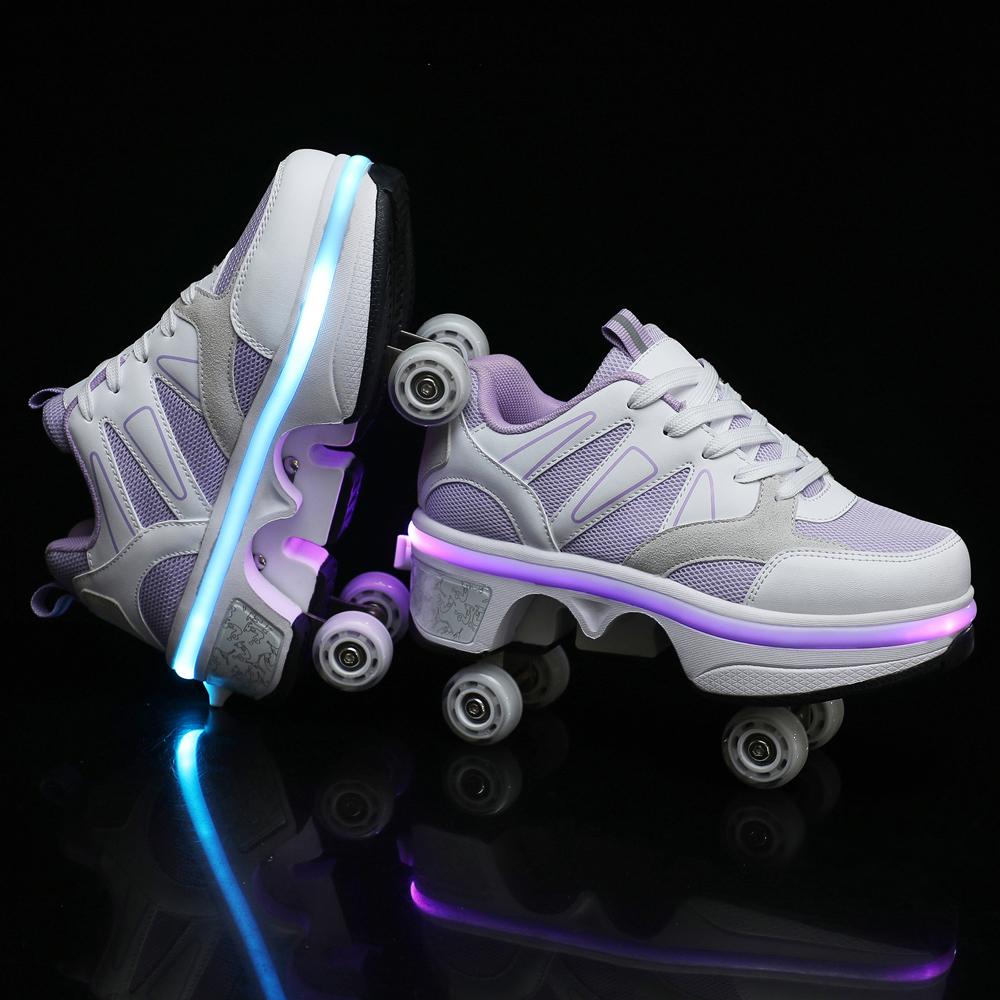 Unisex Four-Wheel Roller Skate Shoes Casual Deformation Parkour Sneakers Kids Skates Stage Personalized Sport Roller Skate Shoes