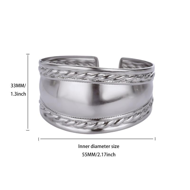 Wide Geometric Flower Stainless Steel Bracelet Women's Adjustable Open Bracelet Hip Hop Style