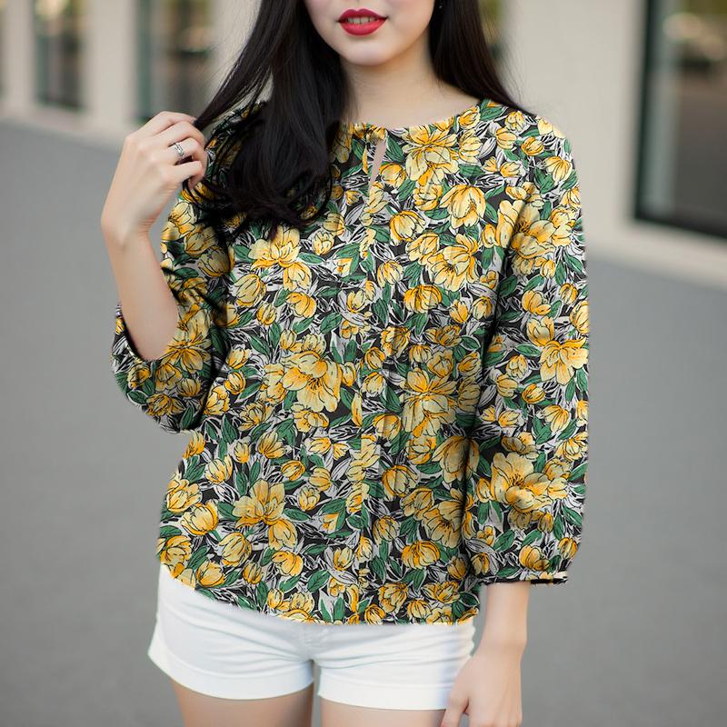 ZANZEA Dámská ležérní květinová halenka s kulatým výstřihem a 3/4 rukávem