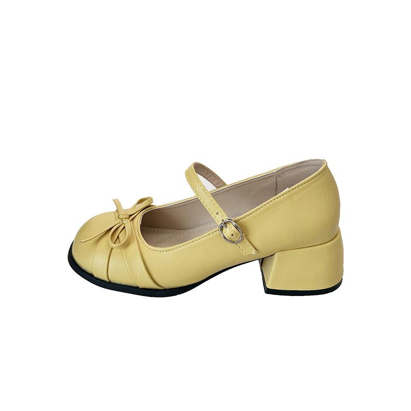 

Beautiful bow Mary Jane high heels women s 2025 summer new French ballet shoes thick heel jk small leather shoes 40 жёлтый
