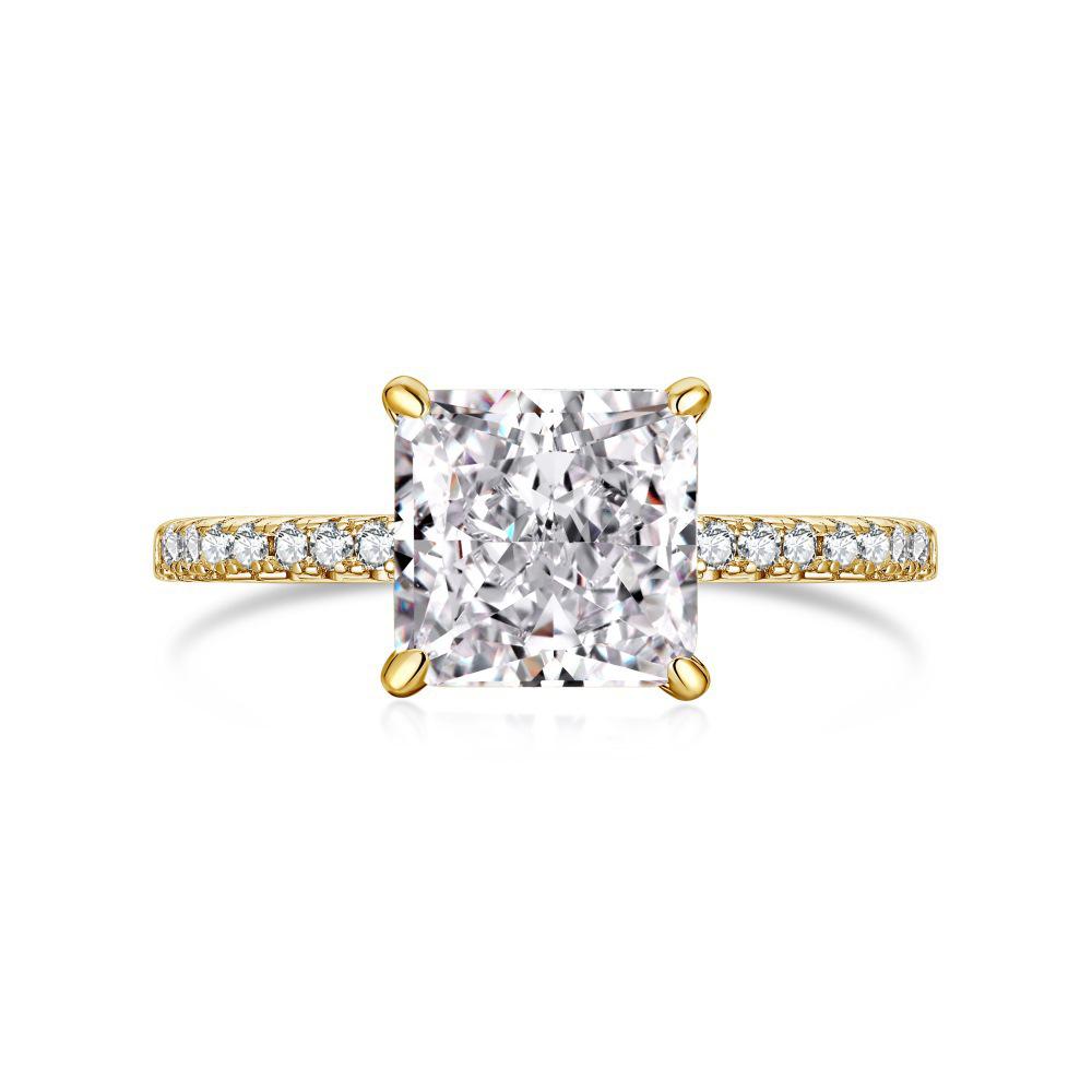 

S925 Sterling Silver 8x8 Ice Flower Cut High Carbon Diamond Ring - 4 Carat European & American Fashion Luxury Proposal Ring Size 7