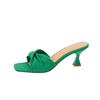 Fashion New Summer Green Orange Women Slippers Solid Color Shoes Classic Square Toe Flip Flops Beach Med Heel Slides Mules