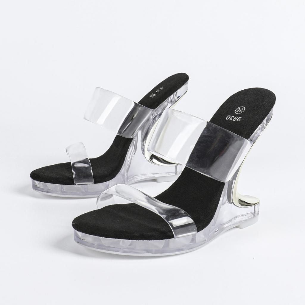 2026  Spezielle Keilabsatz Hochzeit Sexy Automodell High Heels Transparent Dicker Absatz Kristall Quadratische Zehenpartie Sandalen LFD-9930-8