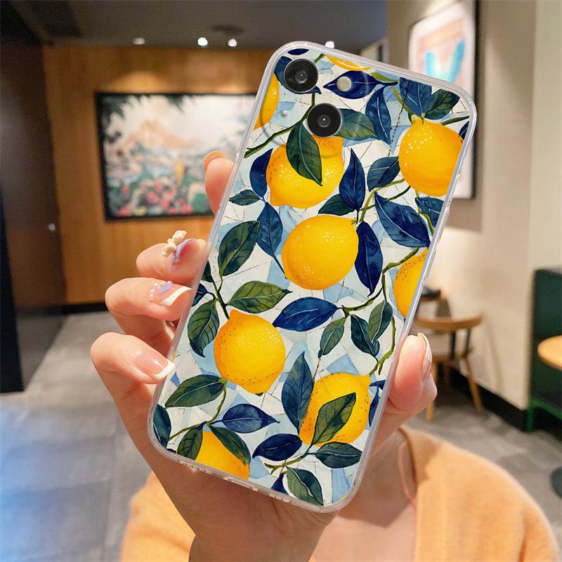 Retro Fruit Lemon Phone Case For iPhone 15 16 14 13 12 11 Pro Max 16E XS XR Max 7 8 16 Plus SE2 Soft TPU Clear Cover