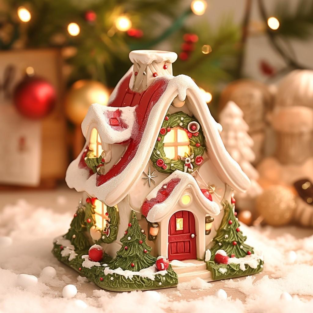 Creative Resin Night Light Snowy House Decorative Ornaments For Home Decor Christmas Tabletop Accents Unique Resin Art Holiday Decoration