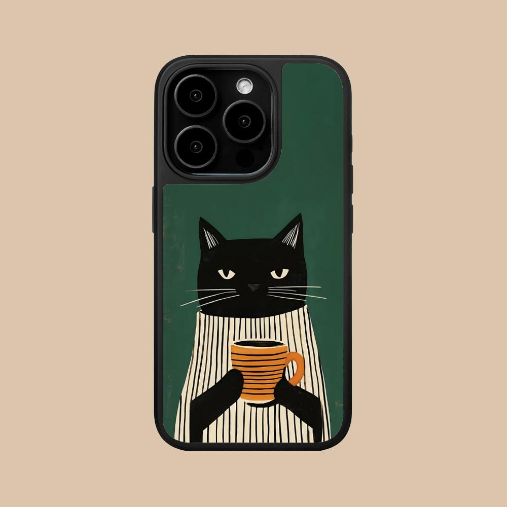 Cute Coffee Cat Matte Surface  Mobile Phone Case for iPhone 17 16 15 14 13 12 11 Air Pro Max Plus Colorful Cover