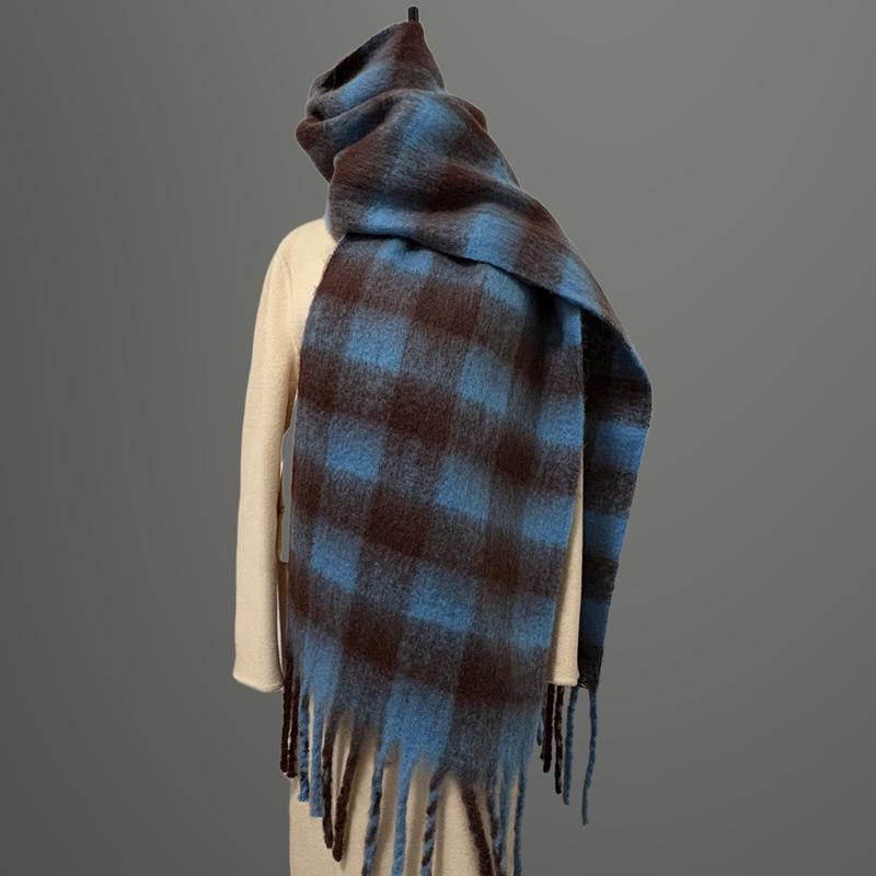 Women's Faux Cashmere Plaid Scarf - Korean Style, Thick & Warm Autumn/Winter Shawl