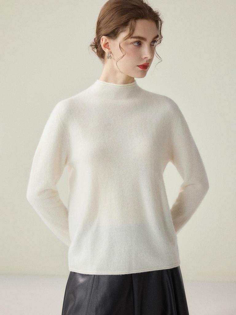 Damen Kaschmirpullover: Halbhoher Kragen, Langarm, Enganliegend, Gestrickter Pullover für Herbst/Winter