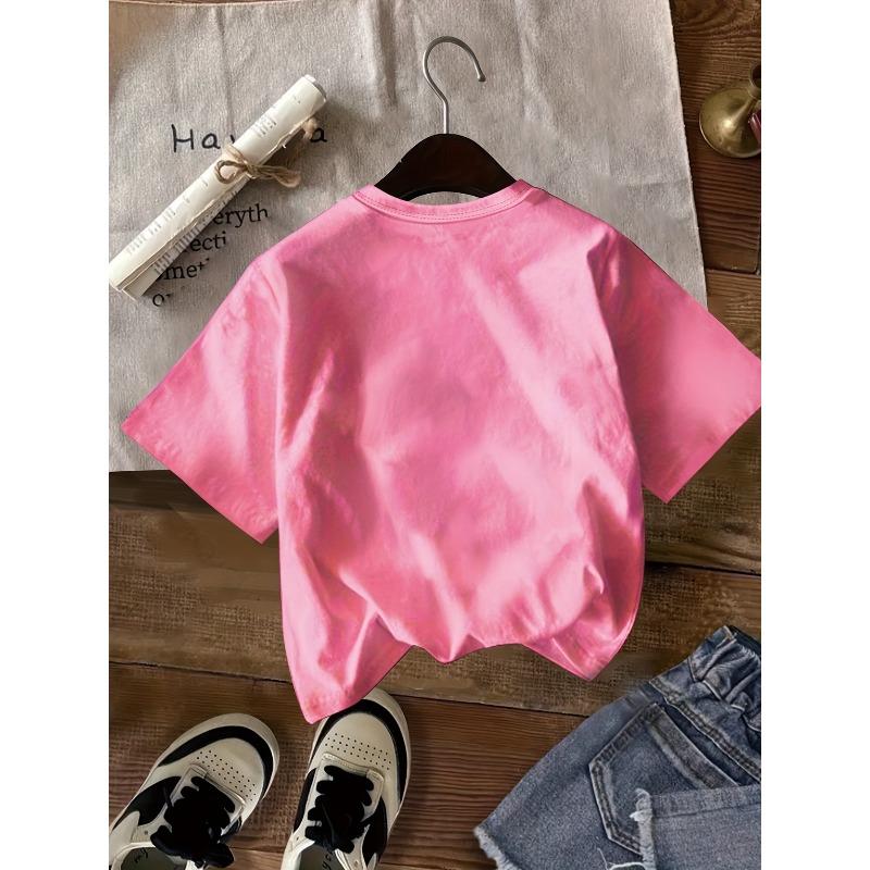 European Sizes Girls' Summer Round Neck Short Sleeve T-Shirt, Featuring Leopard Print Glasses And Dachshund Print. The Fabric Is Soft And Comfortable