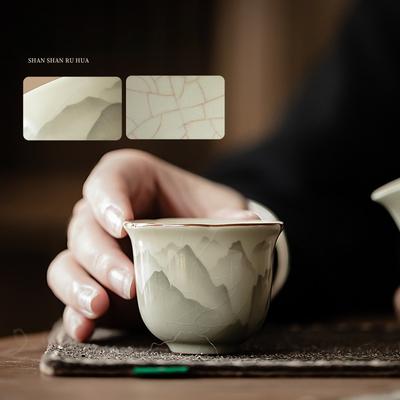 55ml Retro Ru Kiln Flower Mouth Ceramic Tea Cup Small Landscape Single Master Cup Tasting Tea Bowl Mugs Kung Fu Teaset Teaware