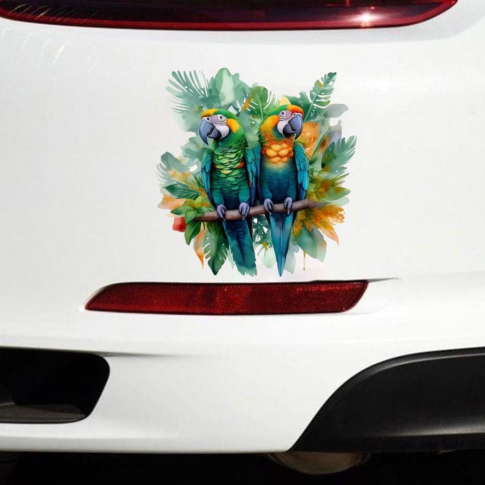 QT2355#15cm Vibrant Parrot Perched On Branch Car Sticker for Laptop, Truck,Motorcycle, Window