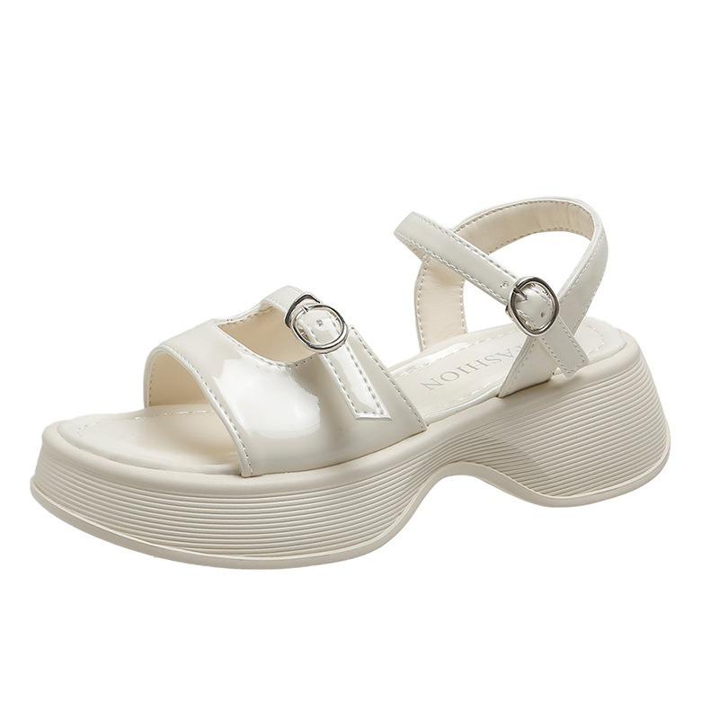Muffin Platform Shoes Women's Summer New Open-toed Niche Design Patent Leather One-word Buckle Casual Sandals
