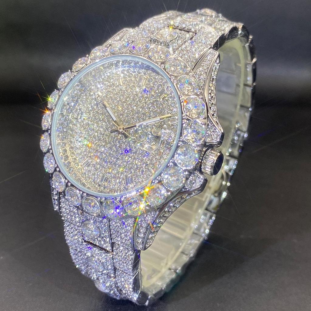 Fashion Lced Out Gold Mens Watch Luxury Calendar Waterproof Watches For Man Hip Hop Big Diamond Wristwatch