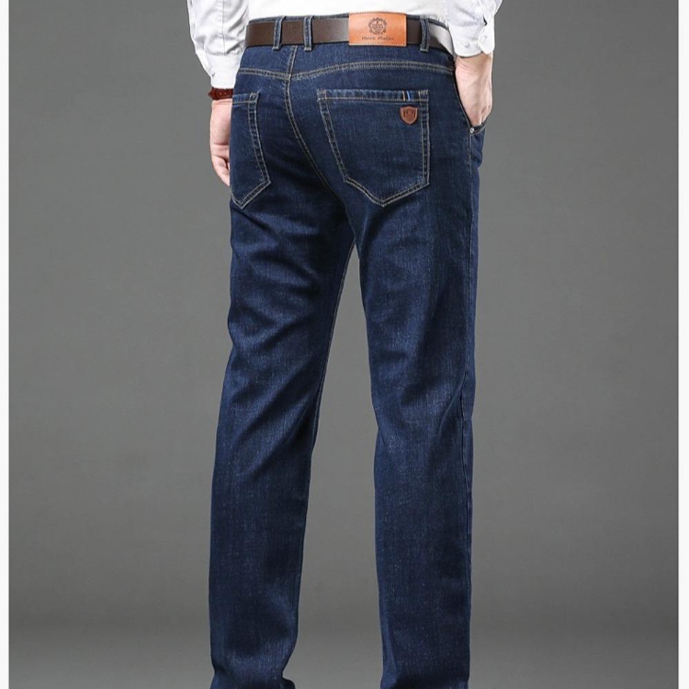 Winter Fleece Thick Jeans Men Business Casual Straight Trousers Male Classic Blue Black Jeans For Men Work Denim Man Pants