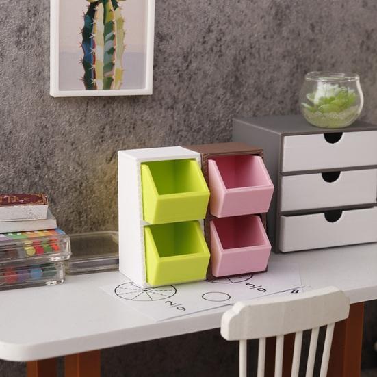 Mini Storage Box 1:12 Scale Miniature Slanted Storage Box Tiny Double Drawer Organizer for Doll Mansion Bedroom Desk