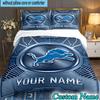 Custom Name 3PCS Detroit-Lions Team Bedding Set,Including  Duvet Cover And 2pcs Pillowcases Perfect for Bedroom,Dormitory,Fan Christmas gift