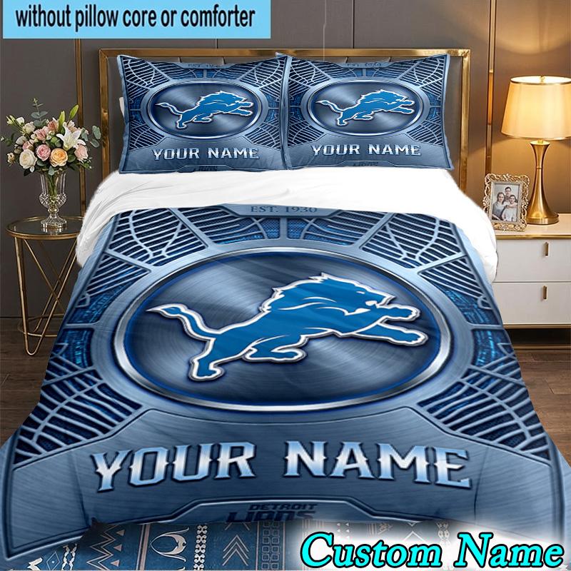 Custom Name 3PCS Detroit-Lions Team Bedding Set,Including Duvet Cover And 2pcs Pillowcases Perfect for Bedroom,Dormitory,Fan Christmas gift