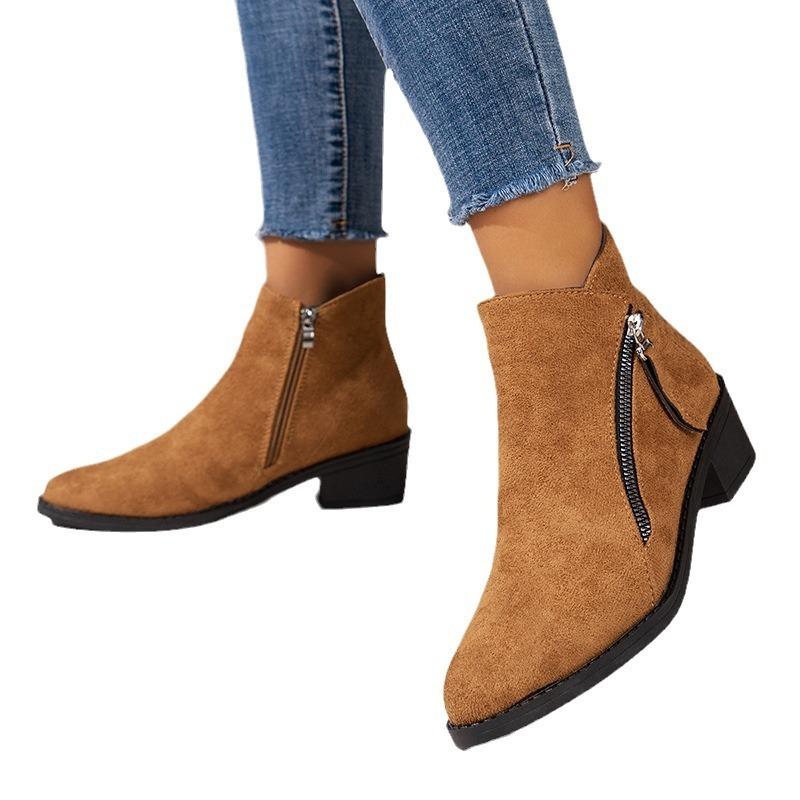 Large size winter new women's suede rubber cloth fashion boots thick heel short women's boots