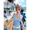 Women's 2 Piece Vintage Gingham Plaid Halter Bikini Set High Waisted Boy Short Tummy Control Cute Swimwear