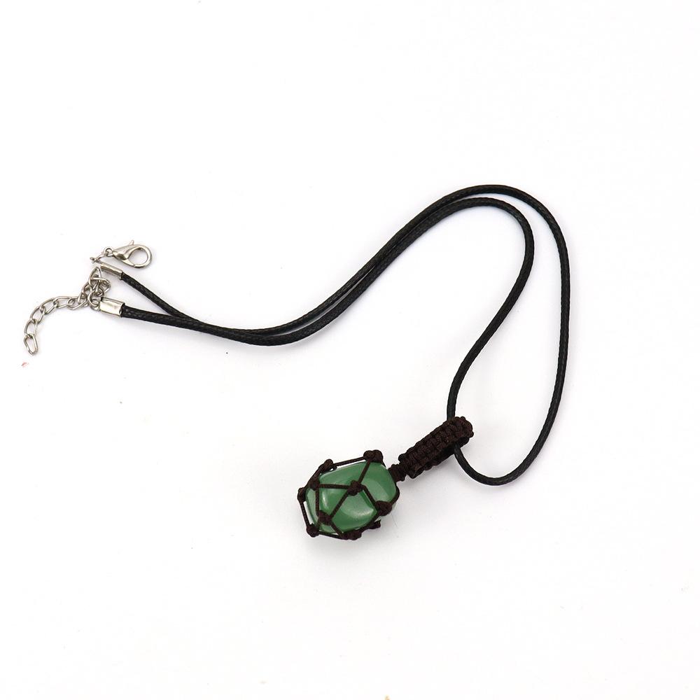 Hand-Woven Crystal Rough Stone Natural Stone Brown Mesh Pocket Necklace Mesh Pocket Sweater Chain N701