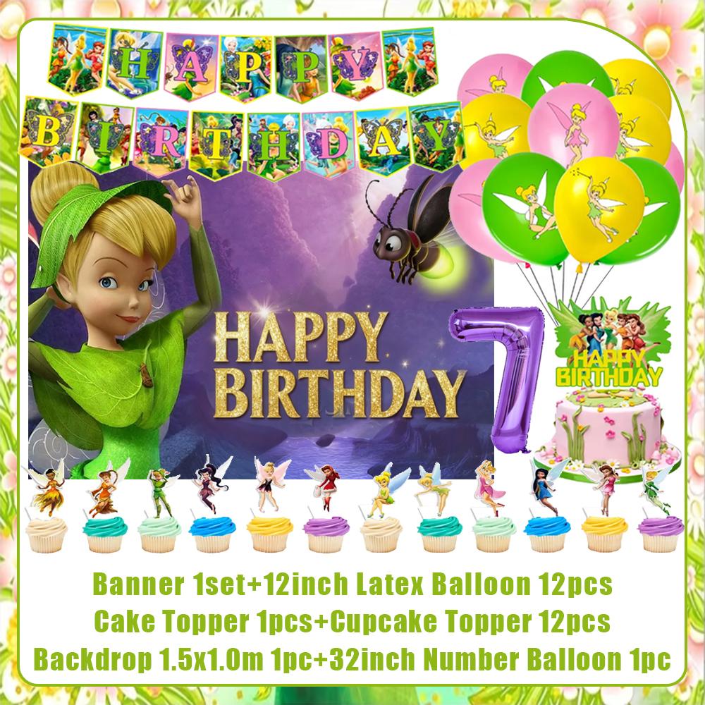 Peter Pan Tinker Bell Birthday Party Decoration Cake Topper Balloon Princess Forest Elf Background Banner Boy Girl Gifts