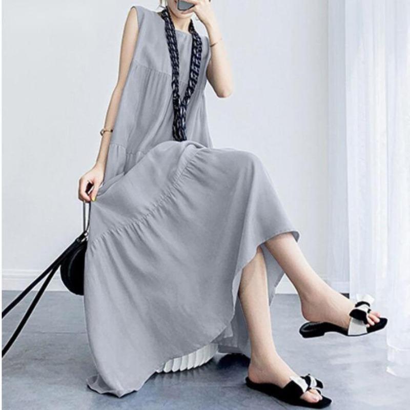 2024 Fashion Summer Women Casual Dress Plus Size Sleeveless Round Neck Long Dresses Women Elegant A Line Loose Dress Female Clothing 24361