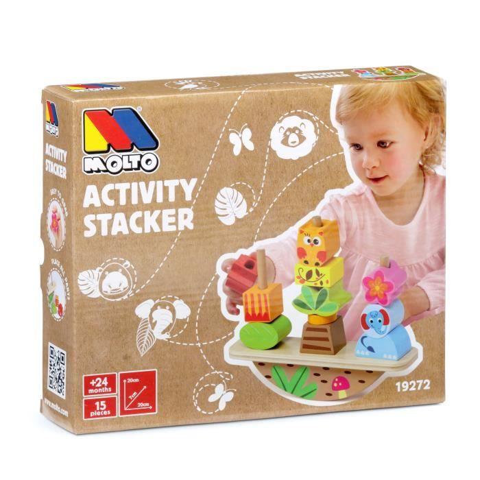 Jouet En Bois - MOLTO - Activity Stacker - Animaux De La Jungle - Motricité Fine - Bébé