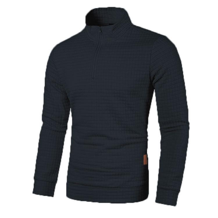 Large Size Men's Spring and Autumn Top Plaid Zipper Sweatshirt Solid Stand Collar Pullover
