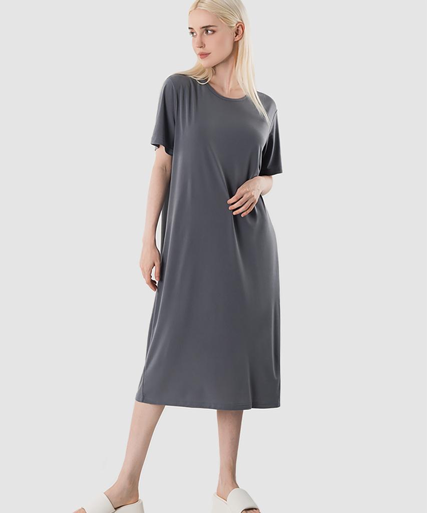 ARMEDES Damen Locker geschnittenes Kurzarm-Maxikleid Ar-314