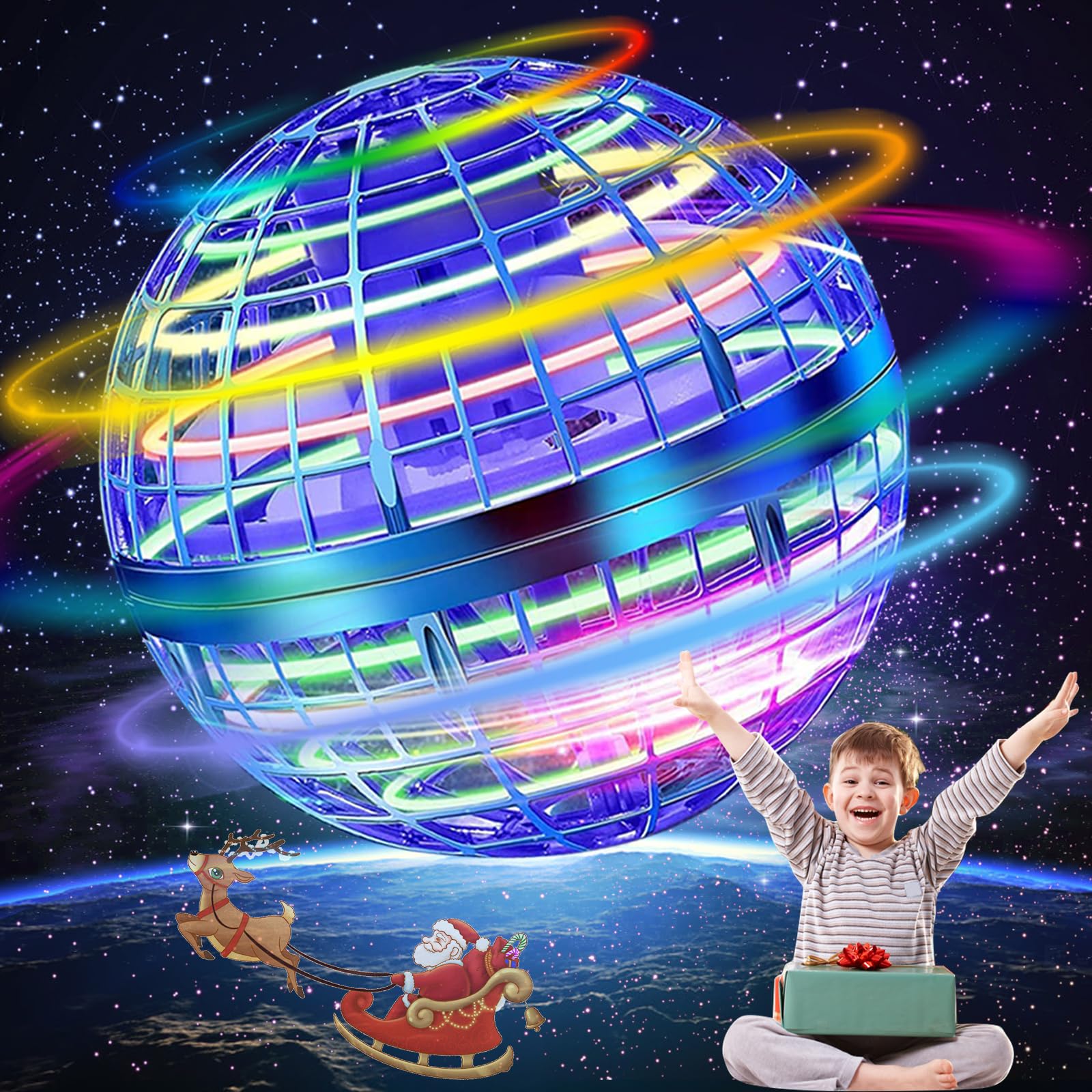 2025 upgraded flying ball toy, hovering spinning ball mini drone - magical floating galaxy flying spinning ball синий