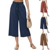 Linen Casual Wide Leg Pants For Women Elastic Waist Versatile Business Casual Work Palazzo Trousers With Pockets