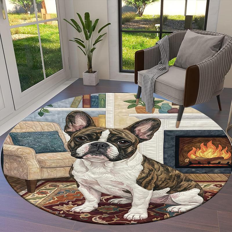 The puppy on the carpet Round Area Rug,Carpet Rug for Living Room Bedroom Sofa Playroom Decor,Non-slip Floor Mat