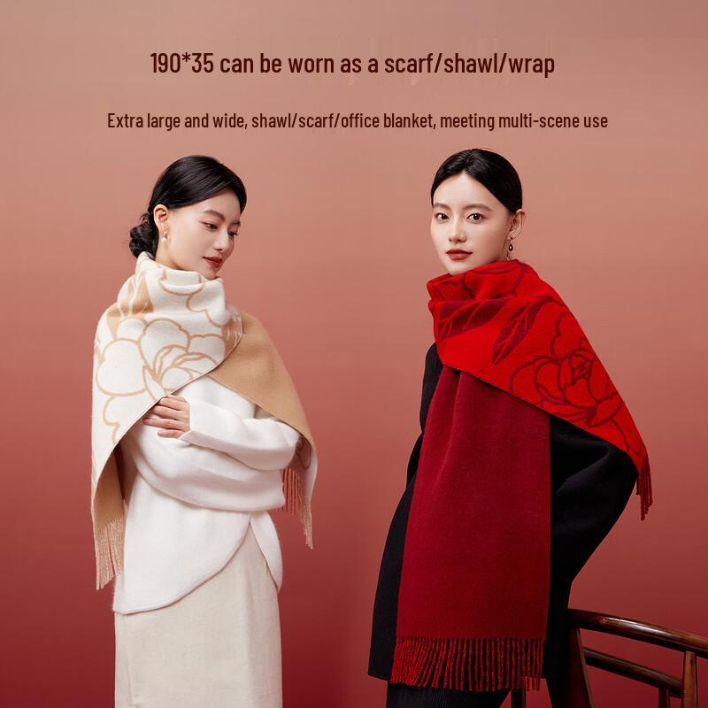 Hengyuanxiang Women's 100% Wool Jacquard Scarf Shawl