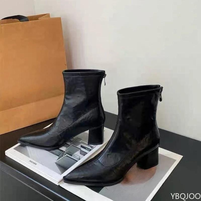 Fashionable Versatile Women Retro Shoes Ankle Boots Women High Heel Thicks Heel Pointed Toe Elegant Minimalist Short Boots