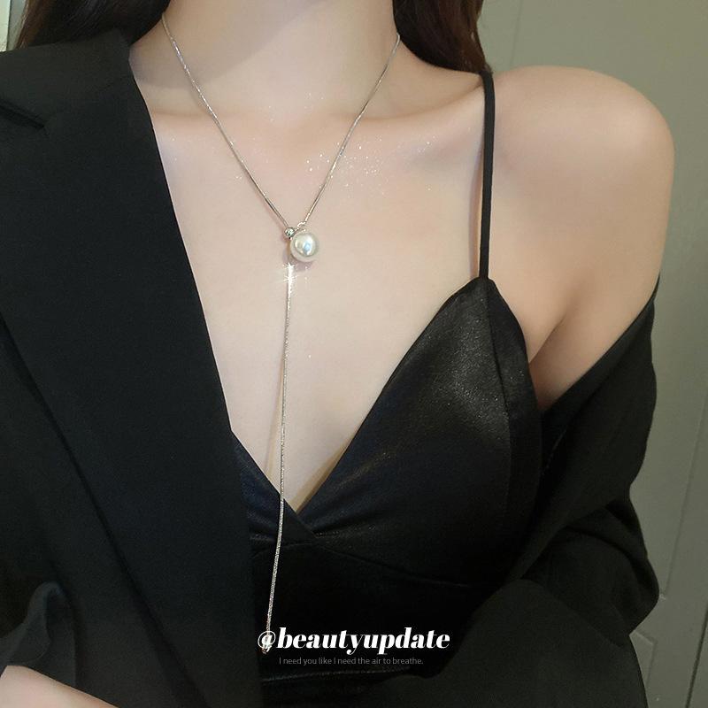 Alloy necklace, adjustable bead necklace, women s light luxury niche new y-shaped neck chain, long collarbone chain, accessories, advanced sense