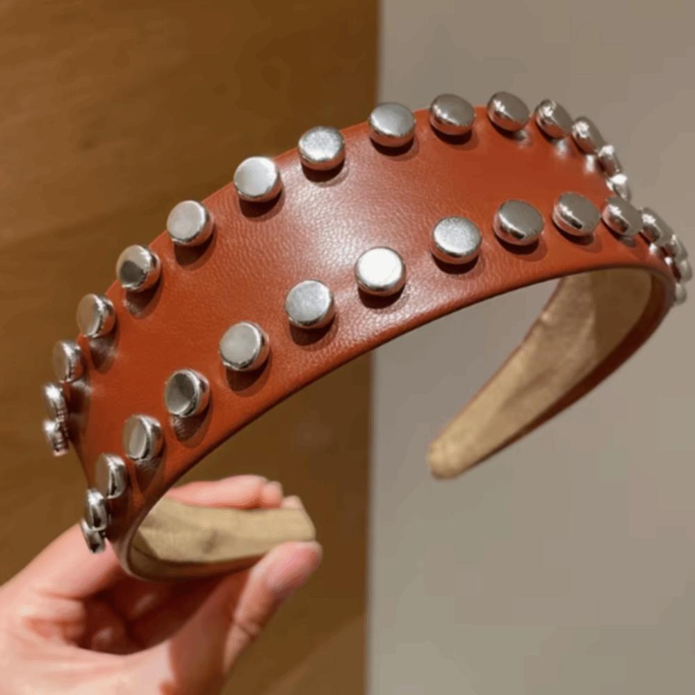 Vintage Wide Brim Hair Hoop Multi-Color Face Wash Headwear Cool Rivet Headband Outdoor