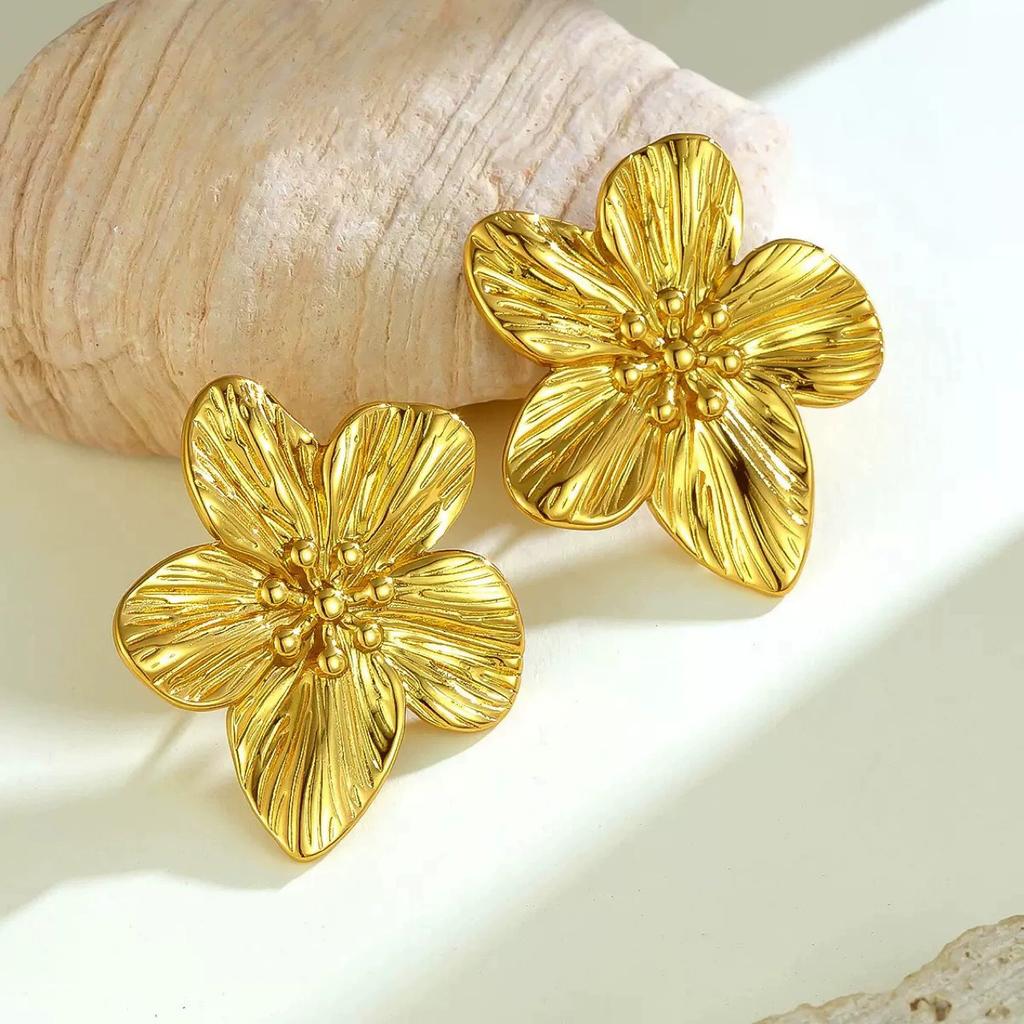 Uneven Petals Big Flower Drop Earrings for Women Golden Zinc Alloy Color Metal Dangle Earrings European Vintage Party Floral Zircon