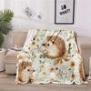 1pc Cozy Hedgehog Floral Blanket - Soft Flannel Polyester Throw with Adorable Hedgehog & Flower Design, Perfect for Home Decor,