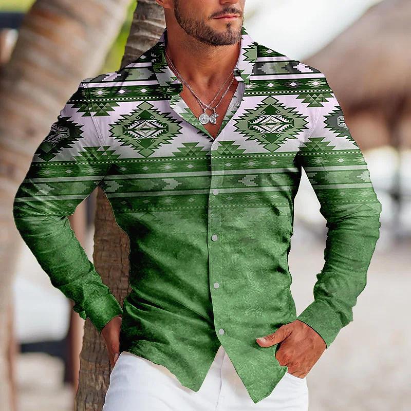 Moda Uomo Vintage Tribale Sportivo Festa Uomo Camicia Grafica Trasparente Collo a Revers Camicia Bottoni Casual Viola Blu Top