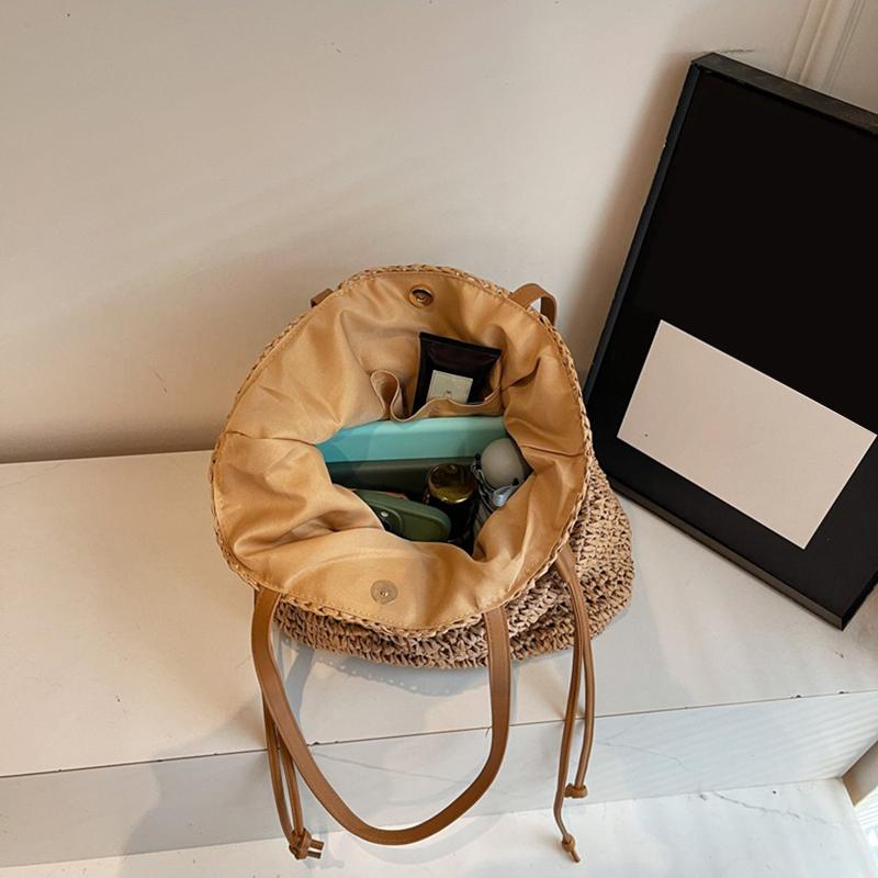 Yogodlns Dámská slaměná kabelka do podpaží Jednobarevná plisovaná kabelka Velká kapacita Módní taška přes rameno Cestovní nákupní plážová taška