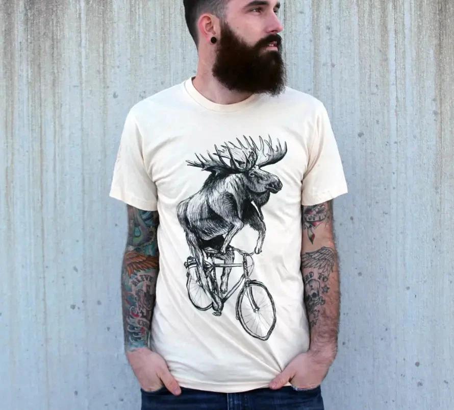 Moose on Bicycle T-Shirt: Hand-Screened Graphic Tee 3XL