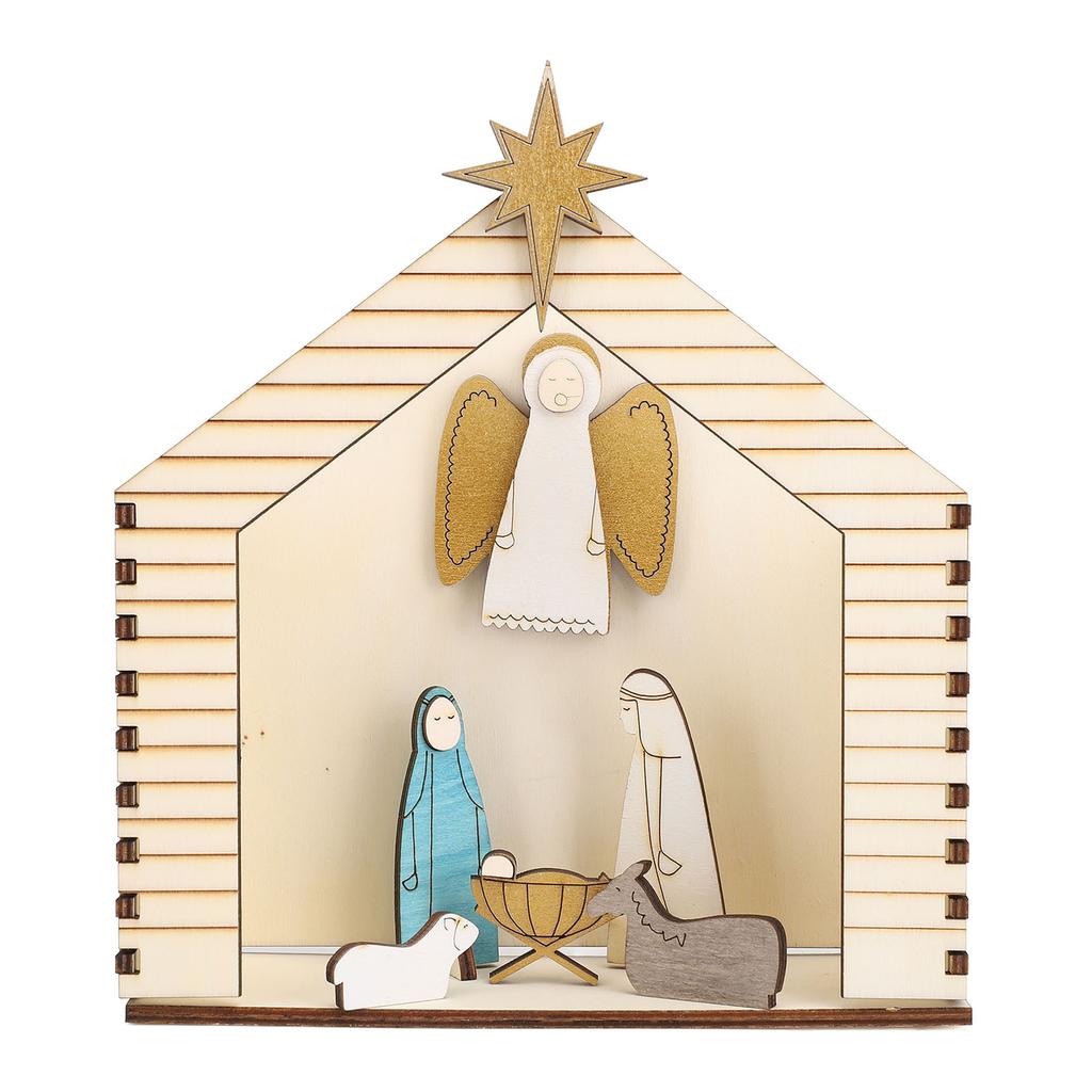 Nativity Scene Decoration Wooden Nativity Figurine Set Tabletop Easter Scene Ornament for Home