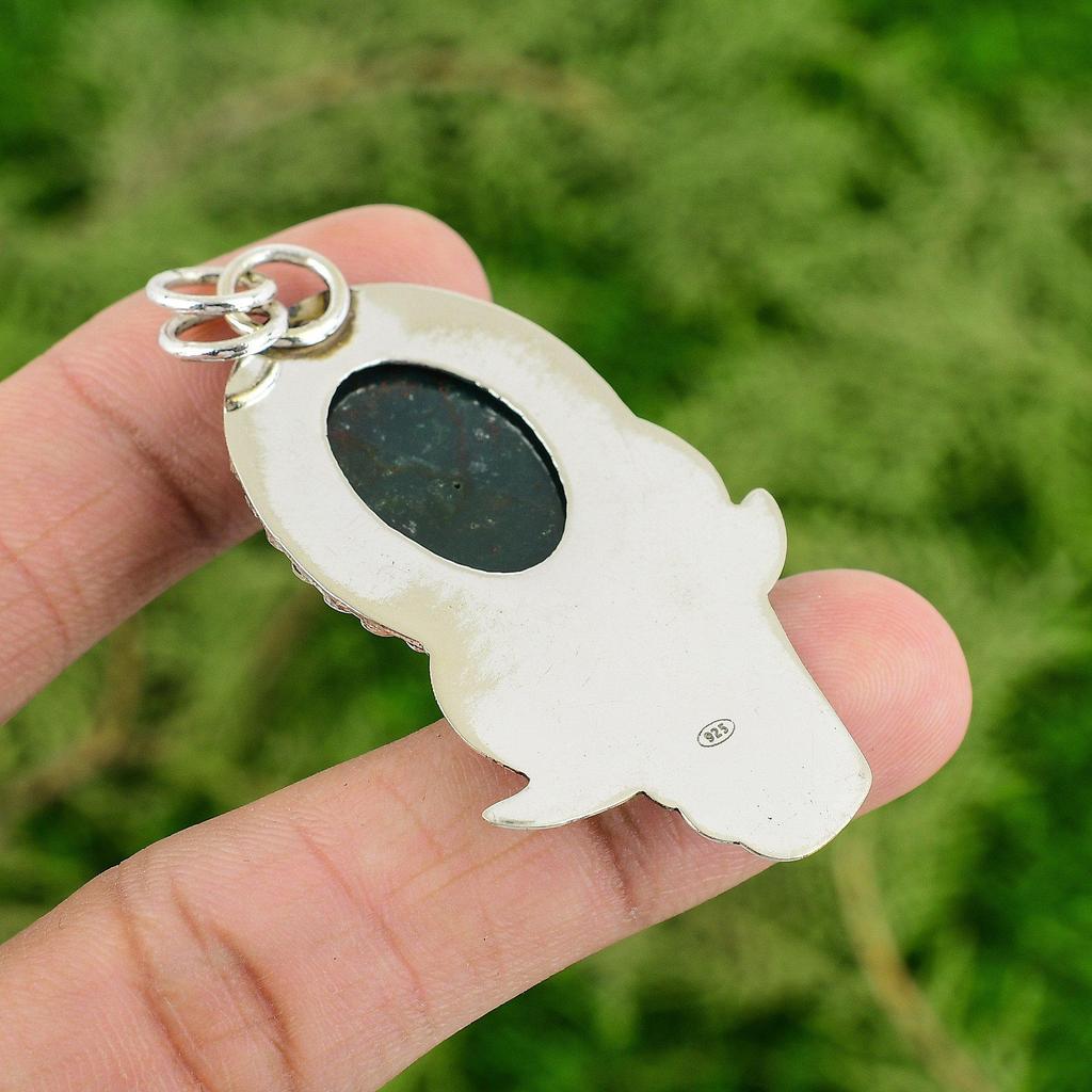 Daughters Day Sale 925 Sterling Silver Natural Bloodstone Boho Pendant Jewelry