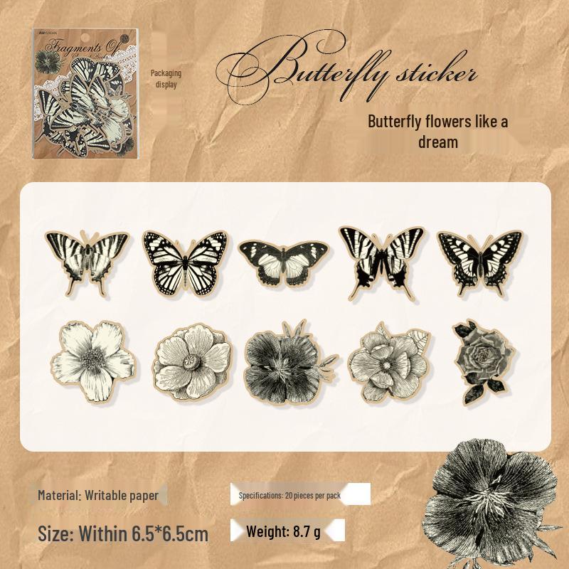 

Yuxian Retro Journal Sticker Set: 20 Sheets, 4 Styles of Ancient Book Memory Series for Decoration & Notes.
