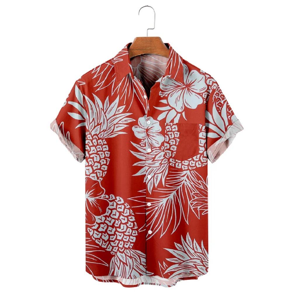 Men's Shirts Summer Hawaiian Casual Seaside Beach Tops Cartoon Planet Rocket Print Button Short-sleeve Oversized Shirts Chemise